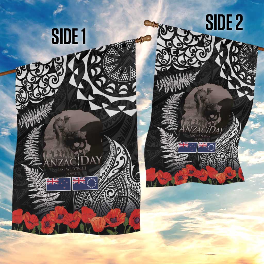 New Zealand and Cook Islands ANZAC Day Garden Flag Gallipoli Lest We Forget Tatau Art Tribal and Maori Tattoo with Fern LT03 - Polynesian Pride