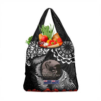 New Zealand and Cook Islands ANZAC Day Grocery Bag Gallipoli Lest We Forget Tatau Art Tribal and Maori Tattoo with Fern LT03 1-pack One Size Black - Polynesian Pride