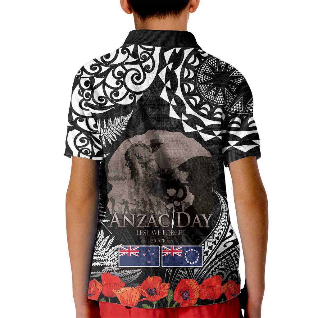 New Zealand and Cook Islands ANZAC Day Kid Polo Shirt Gallipoli Lest We Forget Tatau Art Tribal and Maori Tattoo with Fern LT03 - Polynesian Pride