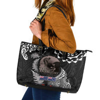 New Zealand and Cook Islands ANZAC Day Leather Tote Bag Gallipoli Lest We Forget Tatau Art Tribal and Maori Tattoo with Fern LT03 Black - Polynesian Pride