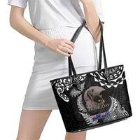 New Zealand and Cook Islands ANZAC Day Leather Tote Bag Gallipoli Lest We Forget Tatau Art Tribal and Maori Tattoo with Fern LT03 - Polynesian Pride