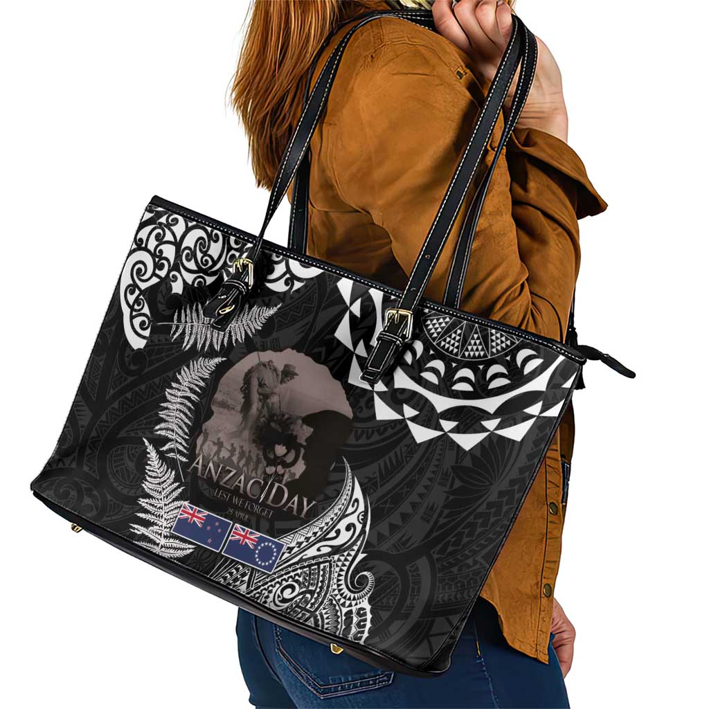 New Zealand and Cook Islands ANZAC Day Leather Tote Bag Gallipoli Lest We Forget Tatau Art Tribal and Maori Tattoo with Fern LT03 - Polynesian Pride