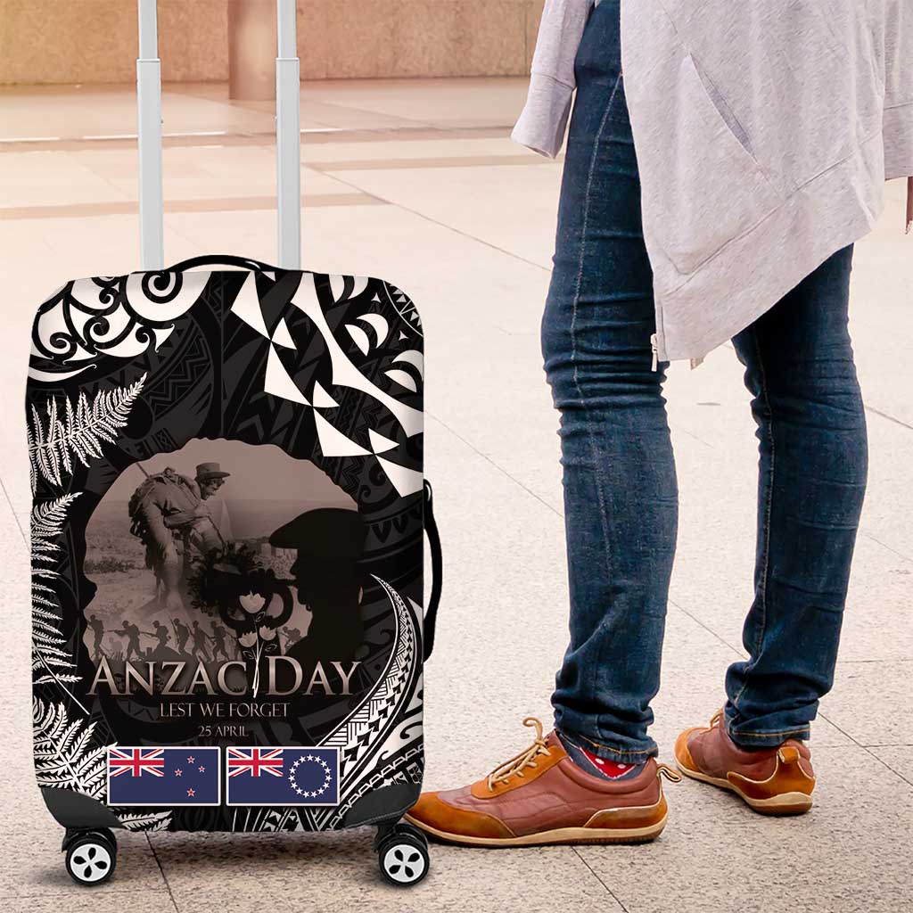 New Zealand and Cook Islands ANZAC Day Luggage Cover Gallipoli Lest We Forget Tatau Art Tribal and Maori Tattoo with Fern LT03 Black - Polynesian Pride