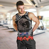 New Zealand and Cook Islands ANZAC Day Men Tank Top Gallipoli Lest We Forget Tatau Art Tribal and Maori Tattoo with Fern LT03 Black - Polynesian Pride