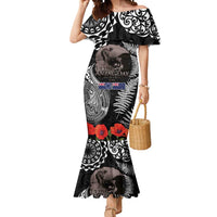New Zealand and Cook Islands ANZAC Day Mermaid Dress Gallipoli Lest We Forget Tatau Art Tribal and Maori Tattoo with Fern LT03 Women Black - Polynesian Pride