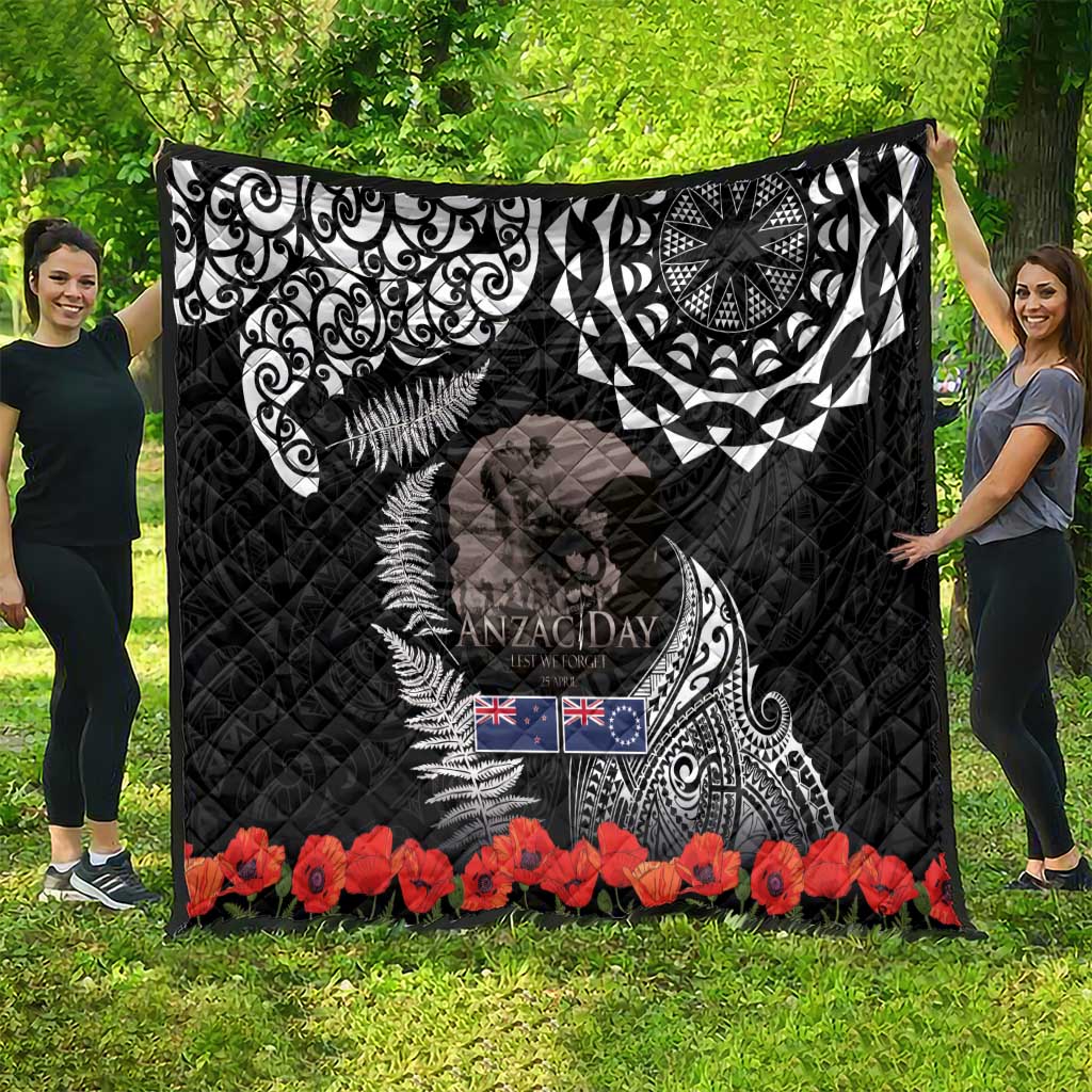 New Zealand and Cook Islands ANZAC Day Quilt Gallipoli Lest We Forget Tatau Art Tribal and Maori Tattoo with Fern LT03 - Polynesian Pride