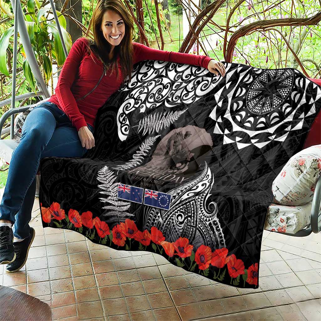 New Zealand and Cook Islands ANZAC Day Quilt Gallipoli Lest We Forget Tatau Art Tribal and Maori Tattoo with Fern LT03 - Polynesian Pride