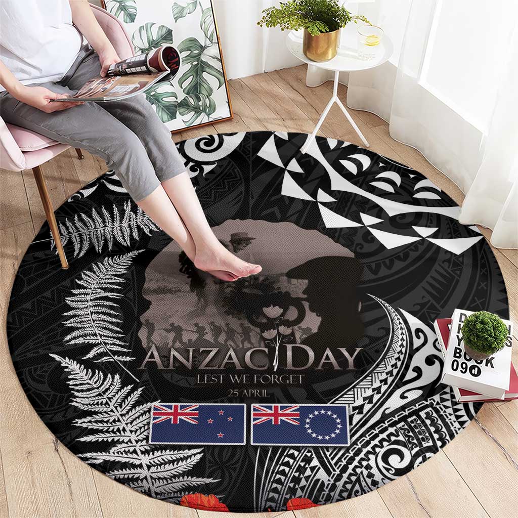 New Zealand and Cook Islands ANZAC Day Round Carpet Gallipoli Lest We Forget Tatau Art Tribal and Maori Tattoo with Fern LT03 - Polynesian Pride