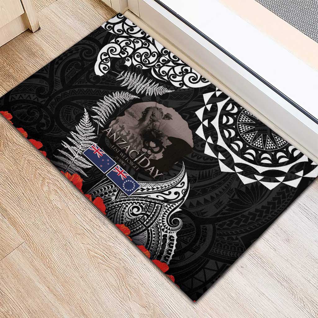 New Zealand and Cook Islands ANZAC Day Rubber Doormat Gallipoli Lest We Forget Tatau Art Tribal and Maori Tattoo with Fern LT03 - Polynesian Pride