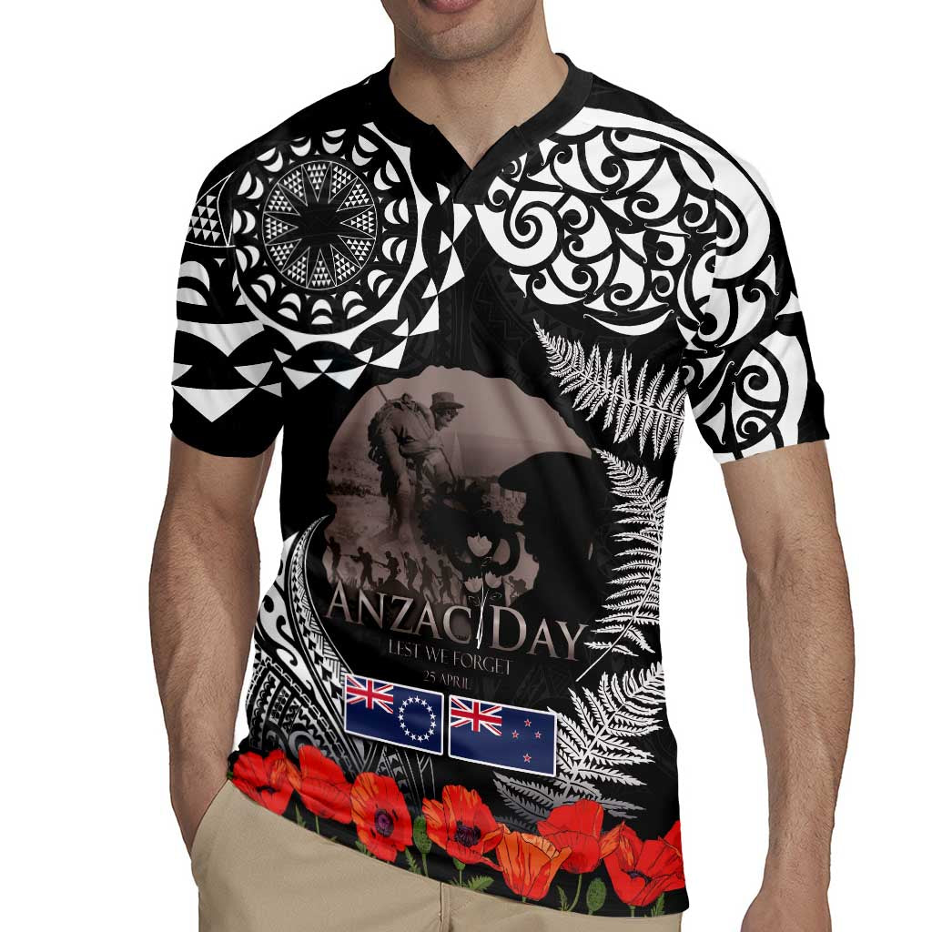 New Zealand and Cook Islands ANZAC Day Rugby Jersey Gallipoli Lest We Forget Tatau Art Tribal and Maori Tattoo with Fern LT03 - Polynesian Pride