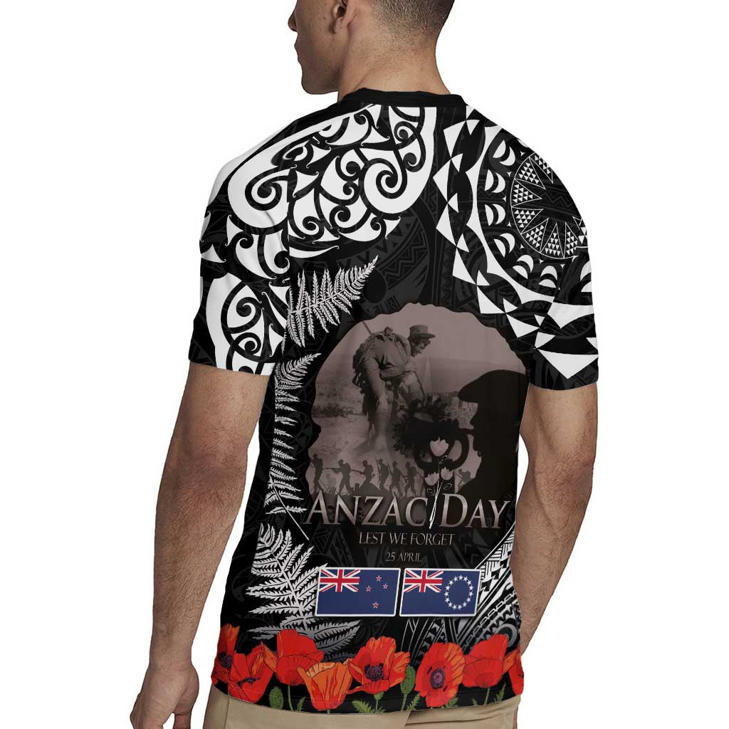 New Zealand and Cook Islands ANZAC Day Rugby Jersey Gallipoli Lest We Forget Tatau Art Tribal and Maori Tattoo with Fern LT03 - Polynesian Pride