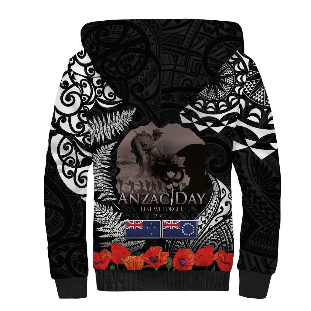 New Zealand and Cook Islands ANZAC Day Sherpa Hoodie Gallipoli Lest We Forget Tatau Art Tribal and Maori Tattoo with Fern LT03 - Polynesian Pride