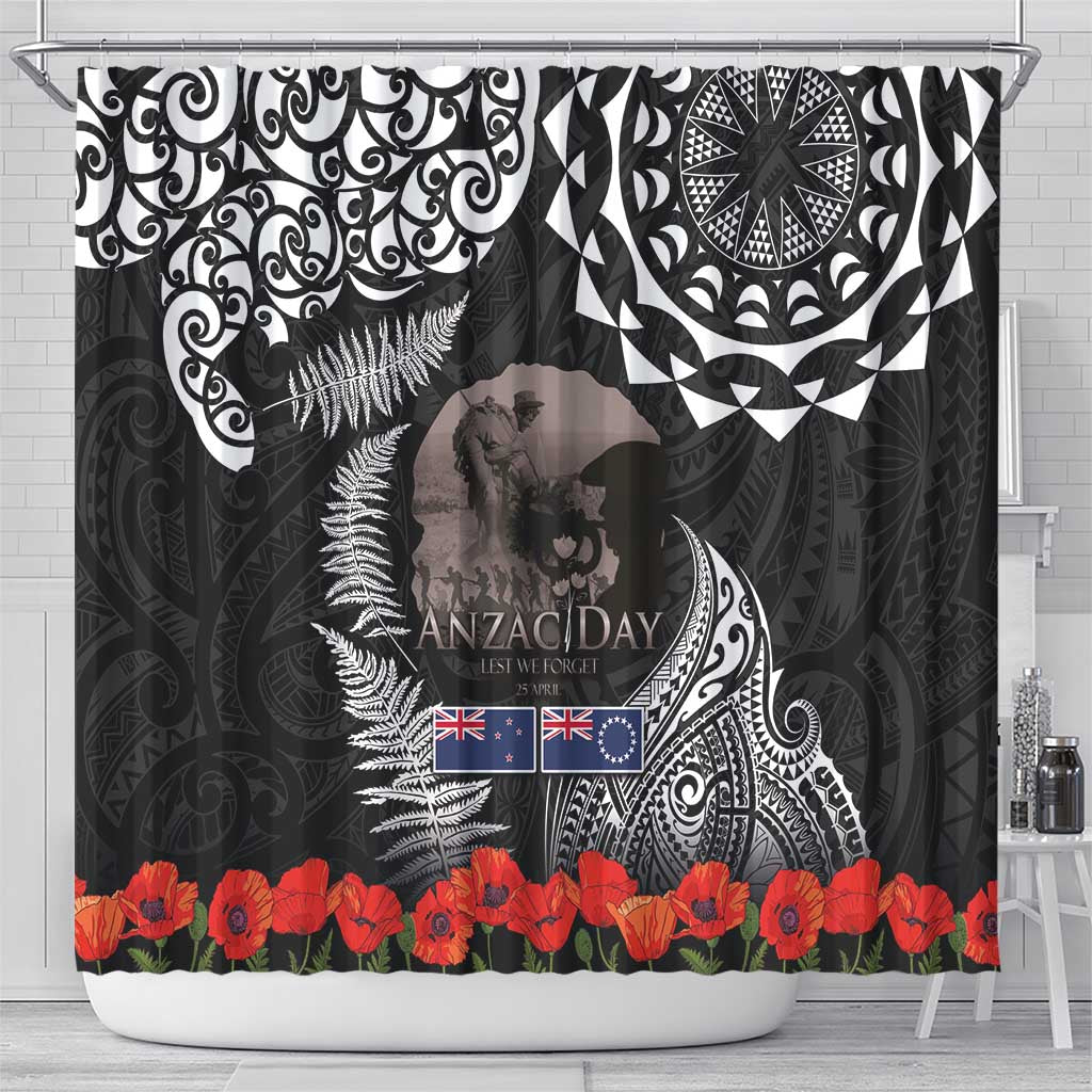 New Zealand and Cook Islands ANZAC Day Shower Curtain Gallipoli Lest We Forget Tatau Art Tribal and Maori Tattoo with Fern LT03 - Polynesian Pride