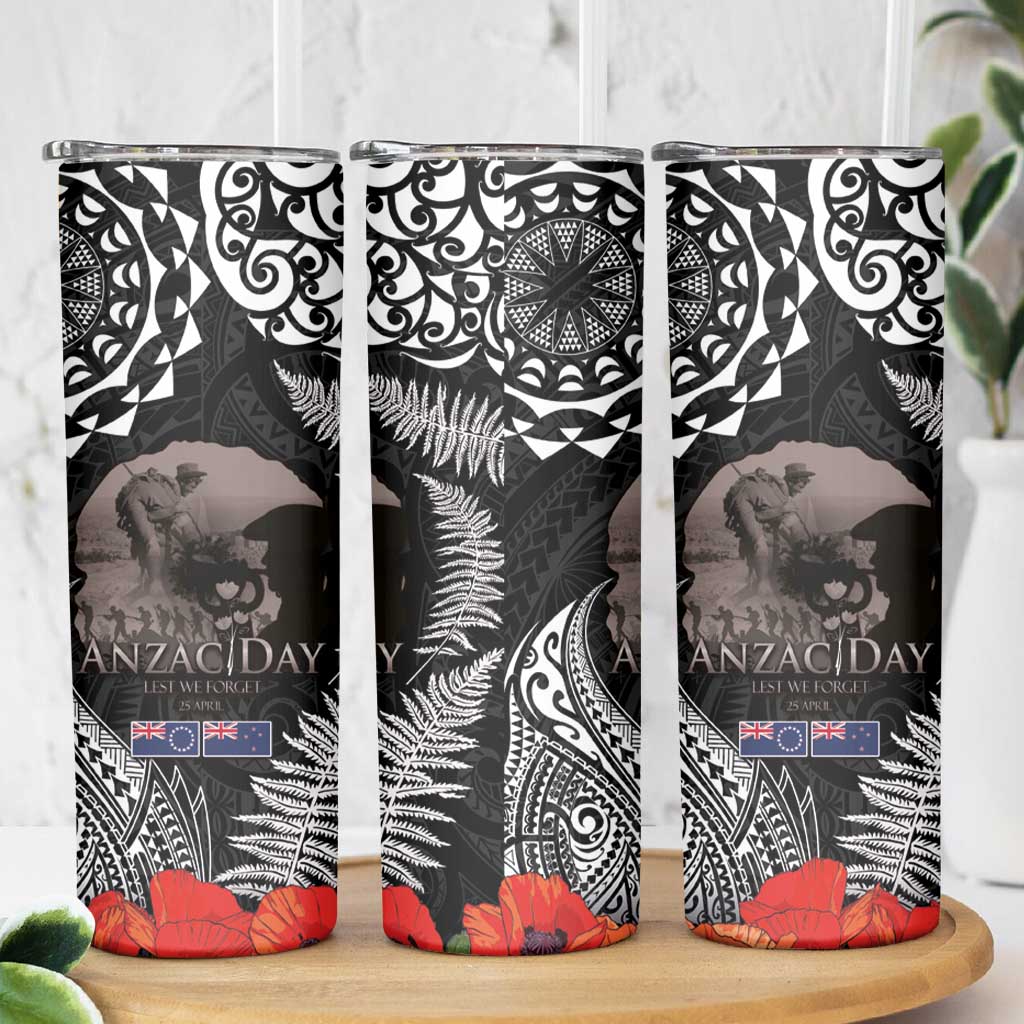 New Zealand and Cook Islands ANZAC Day Skinny Tumbler Gallipoli Lest We Forget Tatau Art Tribal and Maori Tattoo with Fern LT03 - Polynesian Pride