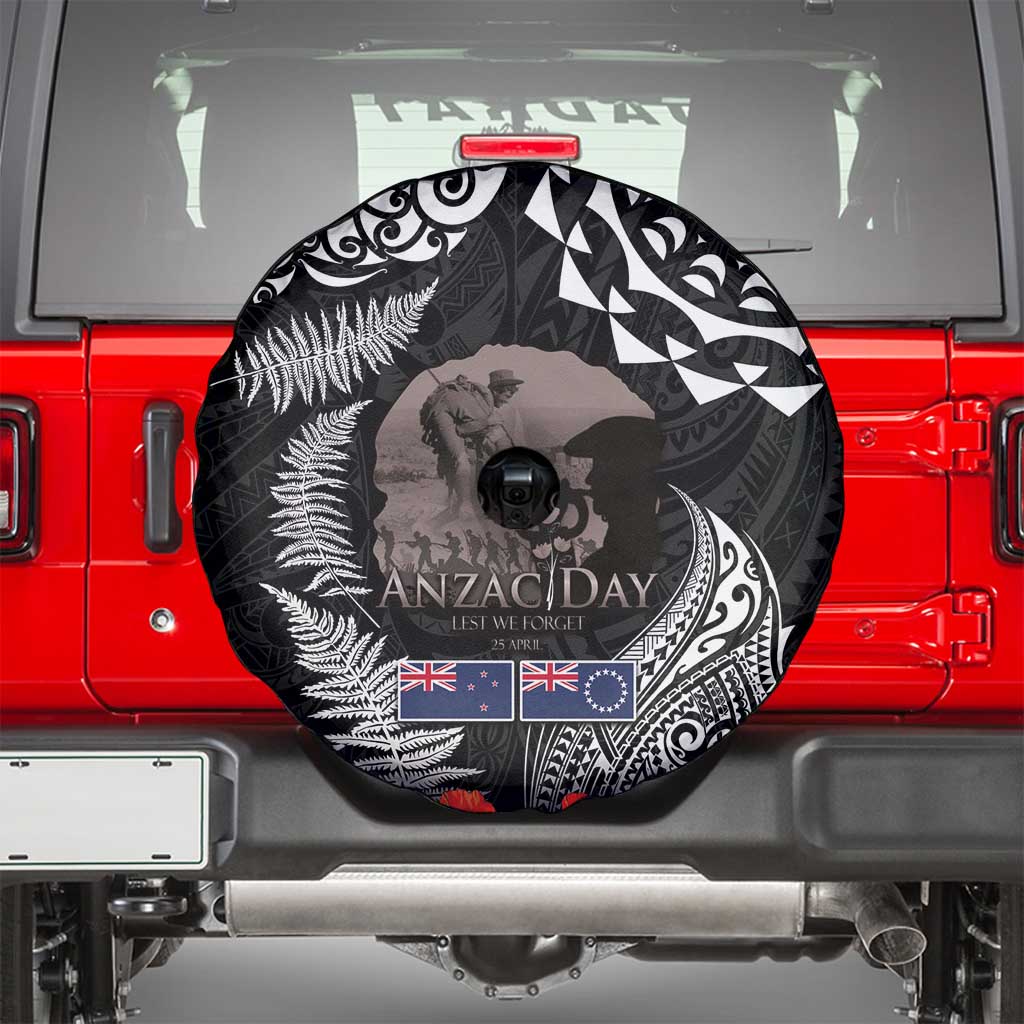 New Zealand and Cook Islands ANZAC Day Spare Tire Cover Gallipoli Lest We Forget Tatau Art Tribal and Maori Tattoo with Fern LT03 - Polynesian Pride