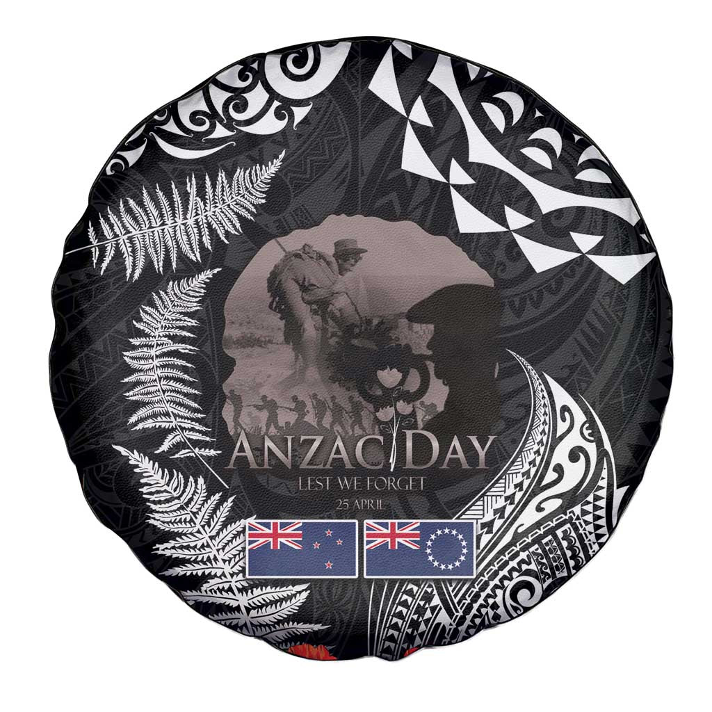 New Zealand and Cook Islands ANZAC Day Spare Tire Cover Gallipoli Lest We Forget Tatau Art Tribal and Maori Tattoo with Fern LT03 - Polynesian Pride
