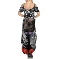 New Zealand and Cook Islands ANZAC Day Summer Maxi Dress Gallipoli Lest We Forget Tatau Art Tribal and Maori Tattoo with Fern LT03 - Polynesian Pride