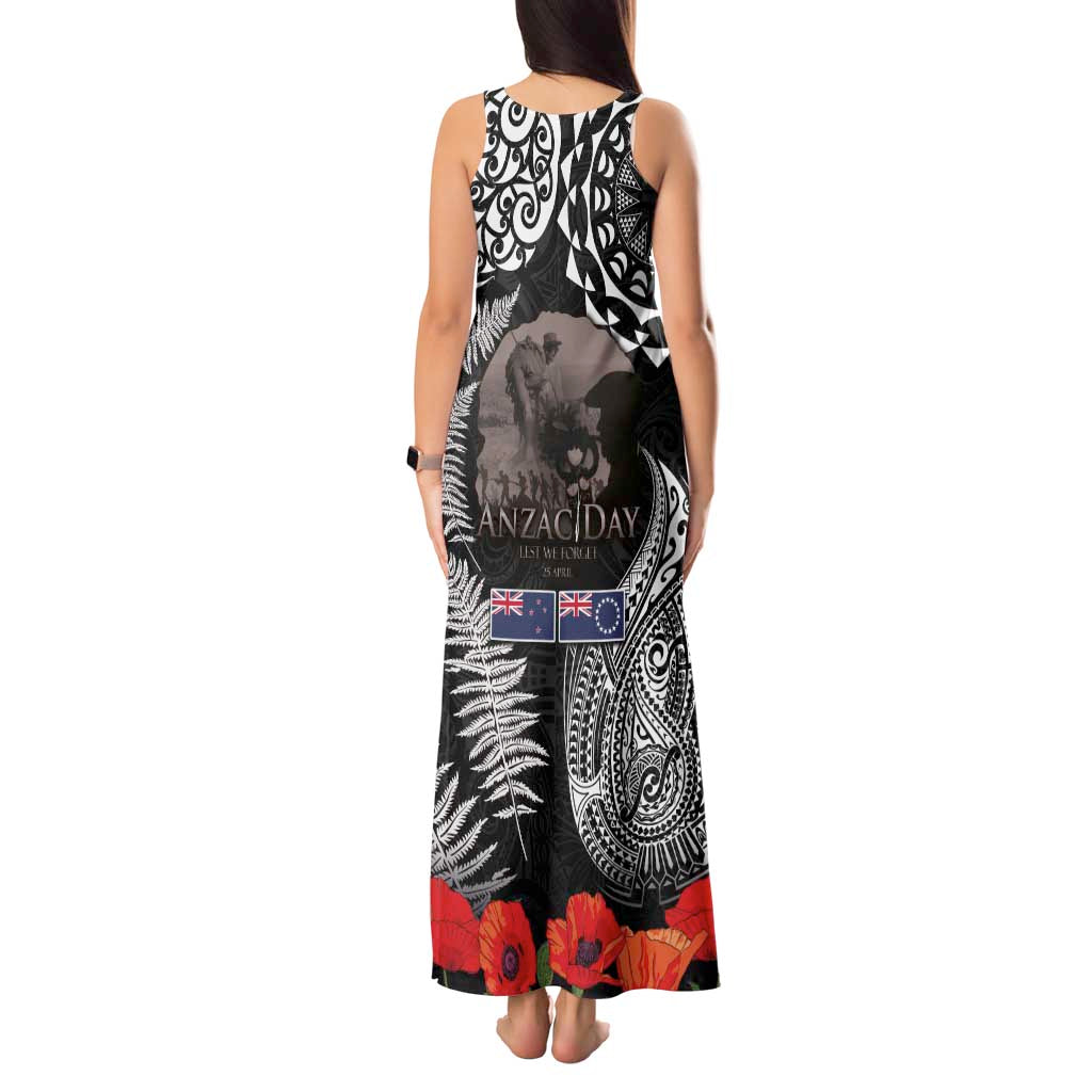 New Zealand and Cook Islands ANZAC Day Tank Maxi Dress Gallipoli Lest We Forget Tatau Art Tribal and Maori Tattoo with Fern LT03 - Polynesian Pride