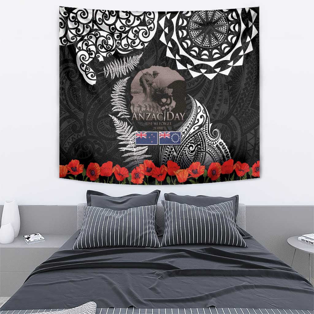 New Zealand and Cook Islands ANZAC Day Tapestry Gallipoli Lest We Forget Tatau Art Tribal and Maori Tattoo with Fern LT03 - Polynesian Pride