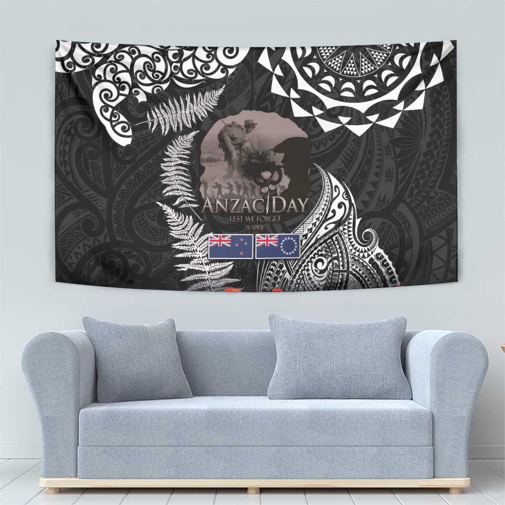 New Zealand and Cook Islands ANZAC Day Tapestry Gallipoli Lest We Forget Tatau Art Tribal and Maori Tattoo with Fern LT03 - Polynesian Pride
