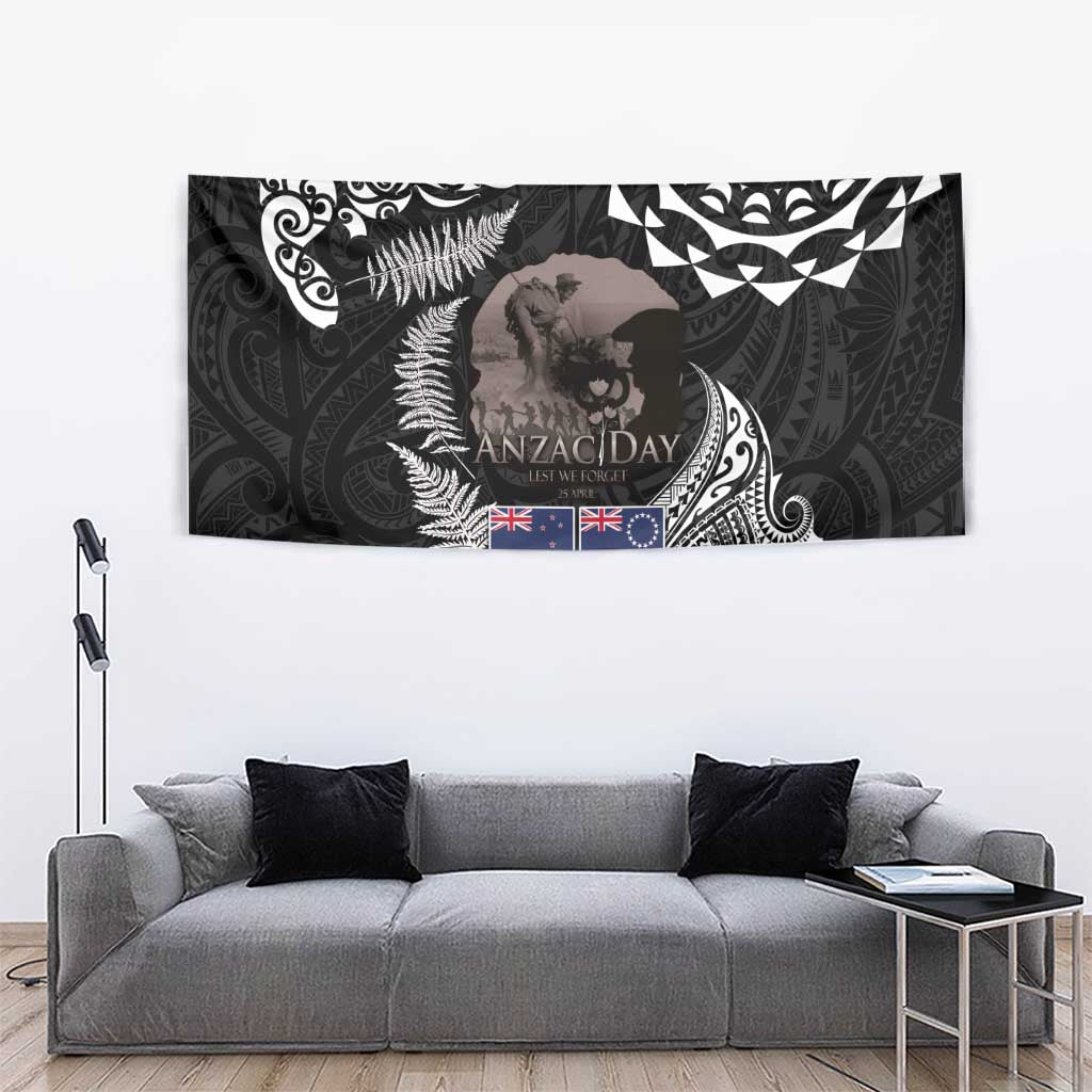 New Zealand and Cook Islands ANZAC Day Tapestry Gallipoli Lest We Forget Tatau Art Tribal and Maori Tattoo with Fern LT03 - Polynesian Pride
