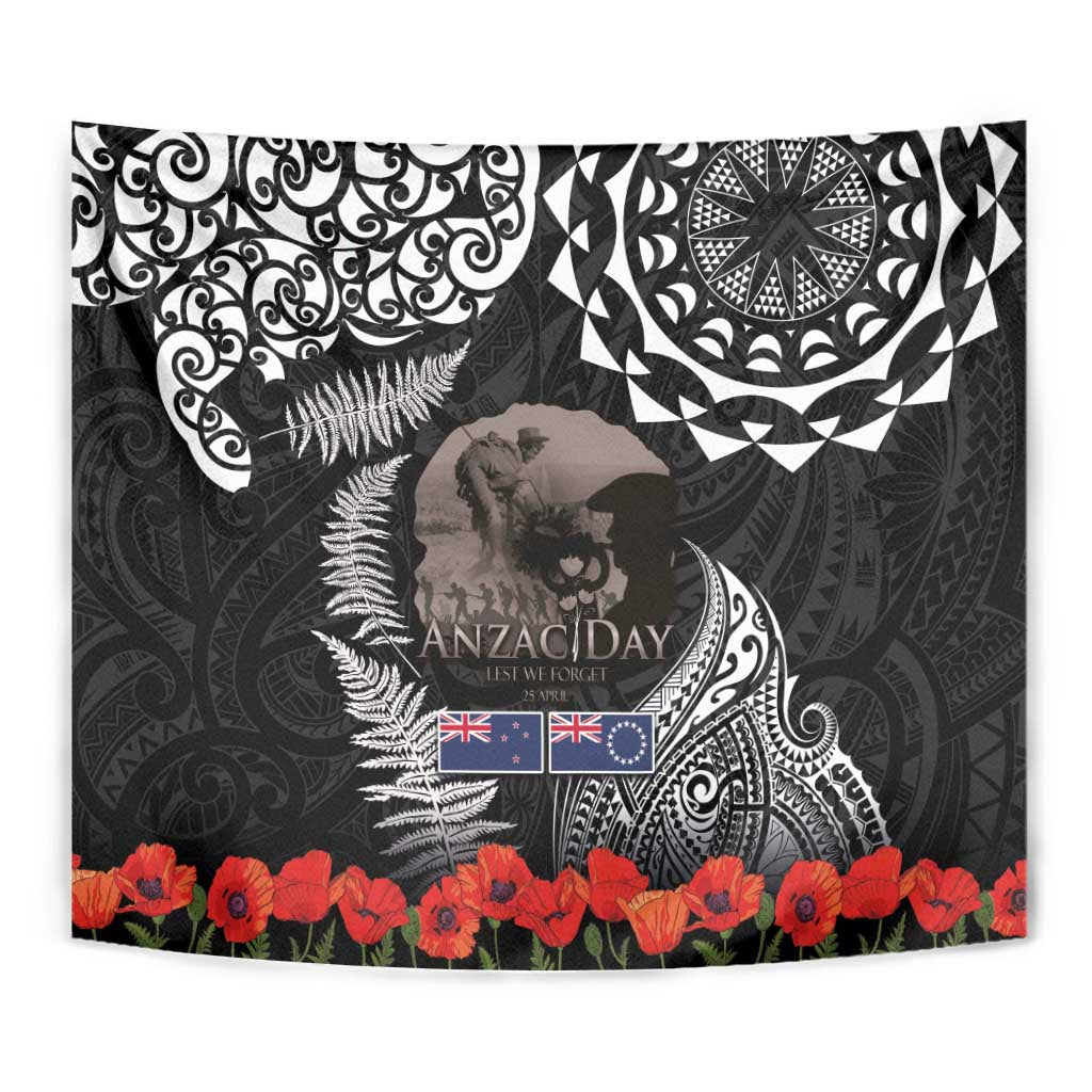 New Zealand and Cook Islands ANZAC Day Tapestry Gallipoli Lest We Forget Tatau Art Tribal and Maori Tattoo with Fern LT03 - Polynesian Pride