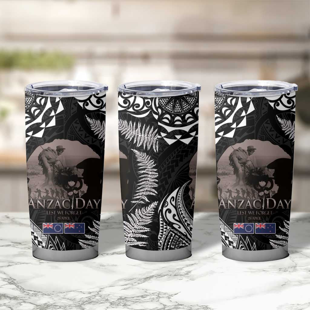 New Zealand and Cook Islands ANZAC Day Tumbler Cup Gallipoli Lest We Forget Tatau Art Tribal and Maori Tattoo with Fern LT03 - Polynesian Pride