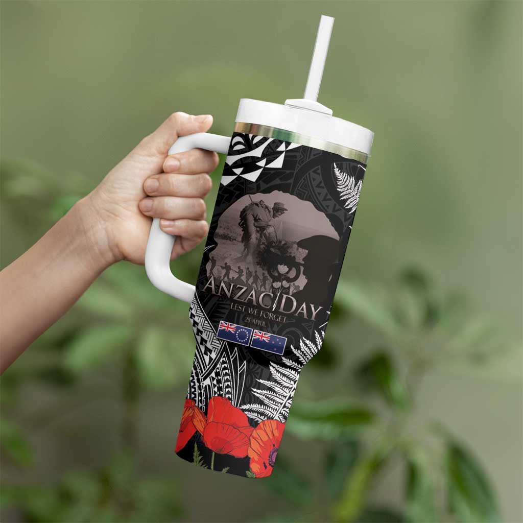 New Zealand and Cook Islands ANZAC Day Tumbler With Handle Gallipoli Lest We Forget Tatau Art Tribal and Maori Tattoo with Fern LT03 - Polynesian Pride