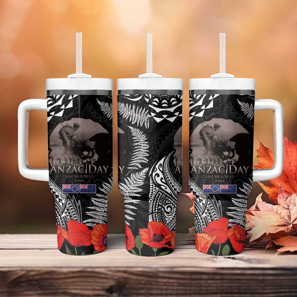 New Zealand and Cook Islands ANZAC Day Tumbler With Handle Gallipoli Lest We Forget Tatau Art Tribal and Maori Tattoo with Fern LT03 - Polynesian Pride