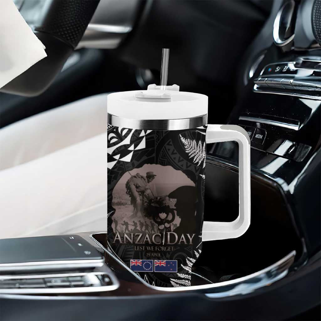 New Zealand and Cook Islands ANZAC Day Tumbler With Handle Gallipoli Lest We Forget Tatau Art Tribal and Maori Tattoo with Fern LT03 - Polynesian Pride