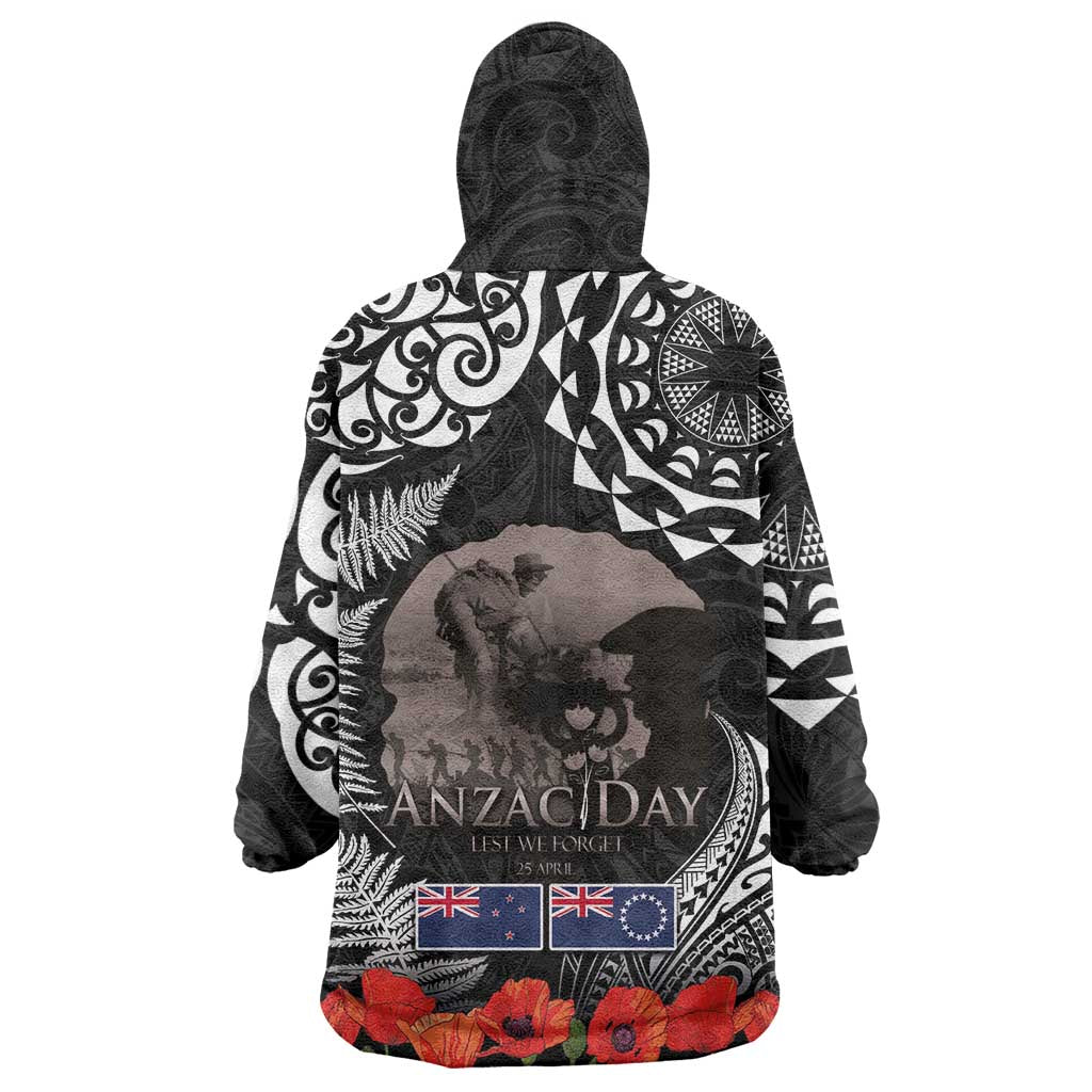 New Zealand and Cook Islands ANZAC Day Wearable Blanket Hoodie Gallipoli Lest We Forget Tatau Art Tribal and Maori Tattoo with Fern LT03 - Polynesian Pride
