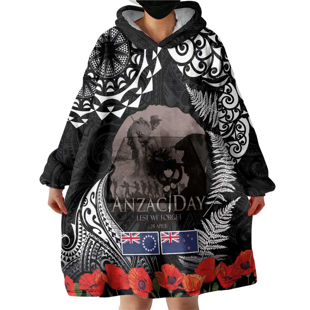 New Zealand and Cook Islands ANZAC Day Wearable Blanket Hoodie Gallipoli Lest We Forget Tatau Art Tribal and Maori Tattoo with Fern LT03 - Polynesian Pride