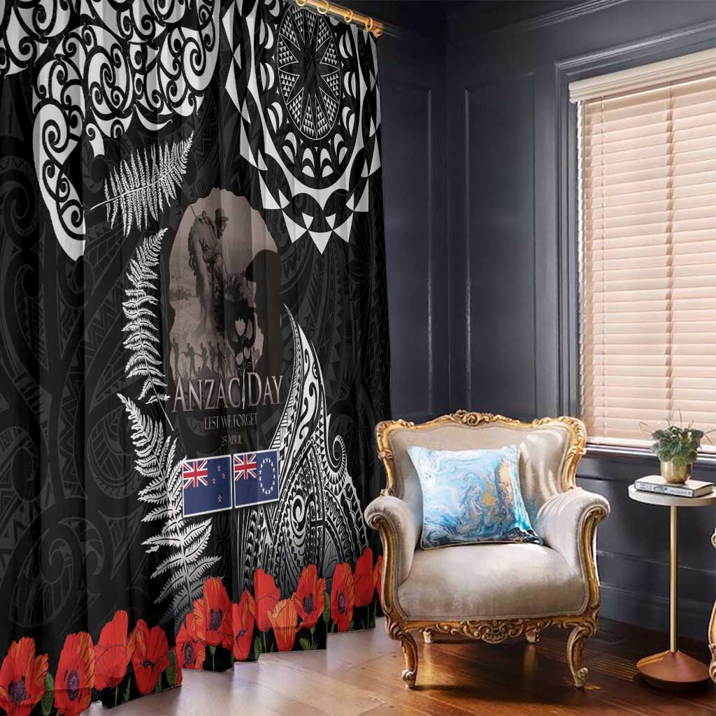 New Zealand and Cook Islands ANZAC Day Window Curtain Gallipoli Lest We Forget Tatau Art Tribal and Maori Tattoo with Fern LT03 - Polynesian Pride