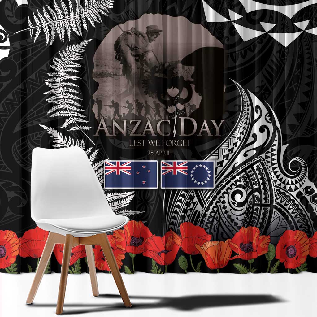 New Zealand and Cook Islands ANZAC Day Window Curtain Gallipoli Lest We Forget Tatau Art Tribal and Maori Tattoo with Fern LT03 - Polynesian Pride