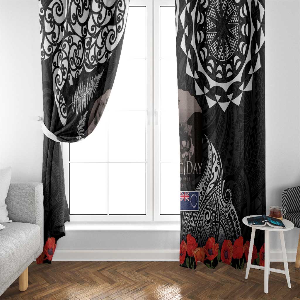 New Zealand and Cook Islands ANZAC Day Window Curtain Gallipoli Lest We Forget Tatau Art Tribal and Maori Tattoo with Fern LT03 - Polynesian Pride