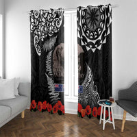 New Zealand and Cook Islands ANZAC Day Window Curtain Gallipoli Lest We Forget Tatau Art Tribal and Maori Tattoo with Fern LT03 With Grommets Black - Polynesian Pride