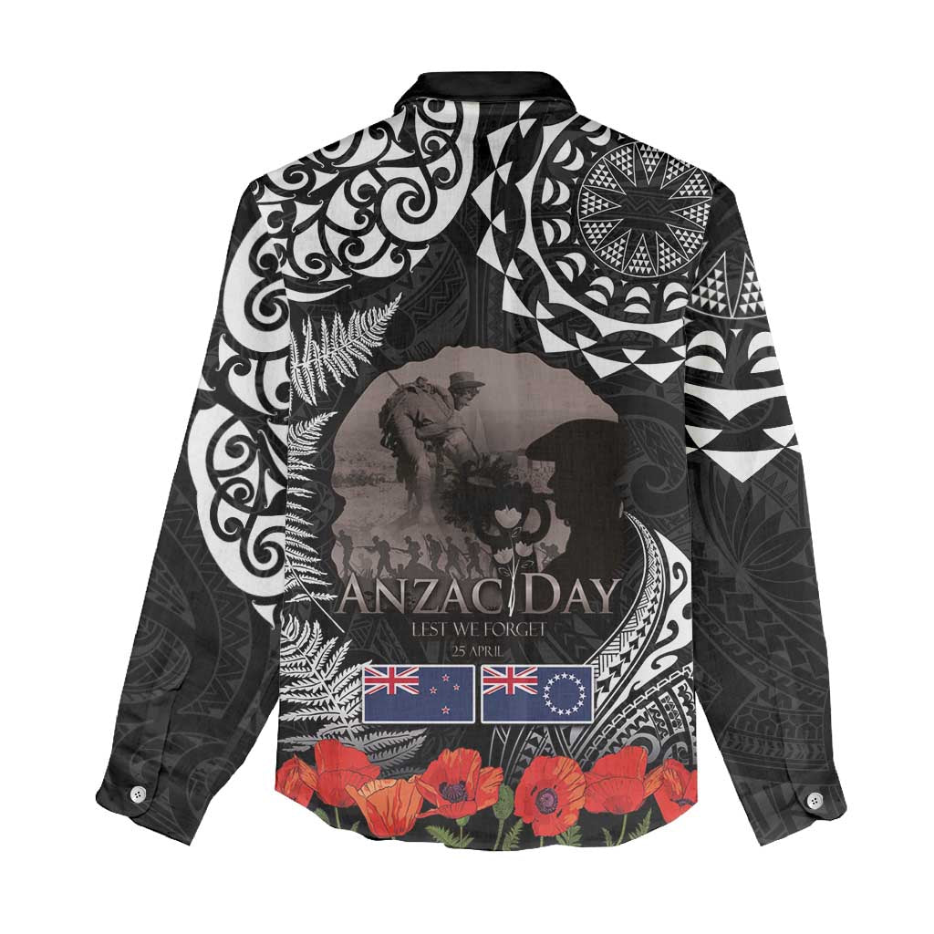 New Zealand and Cook Islands ANZAC Day Women Casual Shirt Gallipoli Lest We Forget Tatau Art Tribal and Maori Tattoo with Fern LT03 - Polynesian Pride