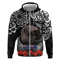 New Zealand and Cook Islands ANZAC Day Zip Hoodie Gallipoli Lest We Forget Tatau Art Tribal and Maori Tattoo with Fern LT03 Zip Hoodie Black - Polynesian Pride