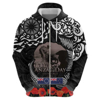 New Zealand and Cook Islands ANZAC Day Zip Hoodie Gallipoli Lest We Forget Tatau Art Tribal and Maori Tattoo with Fern LT03 - Polynesian Pride