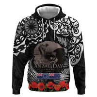 New Zealand and Cook Islands ANZAC Day Zip Hoodie Gallipoli Lest We Forget Tatau Art Tribal and Maori Tattoo with Fern LT03 Pullover Hoodie Black - Polynesian Pride