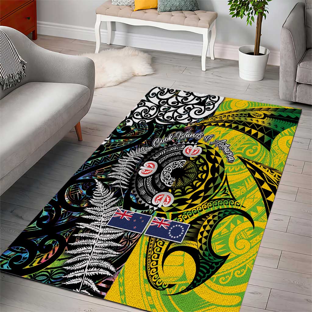 New Zealand and Cook Islands Together Area Rug Tatau Art Tribal Pattern-Maori Tattoo with Fern and Paua Shell LT03 - Polynesian Pride