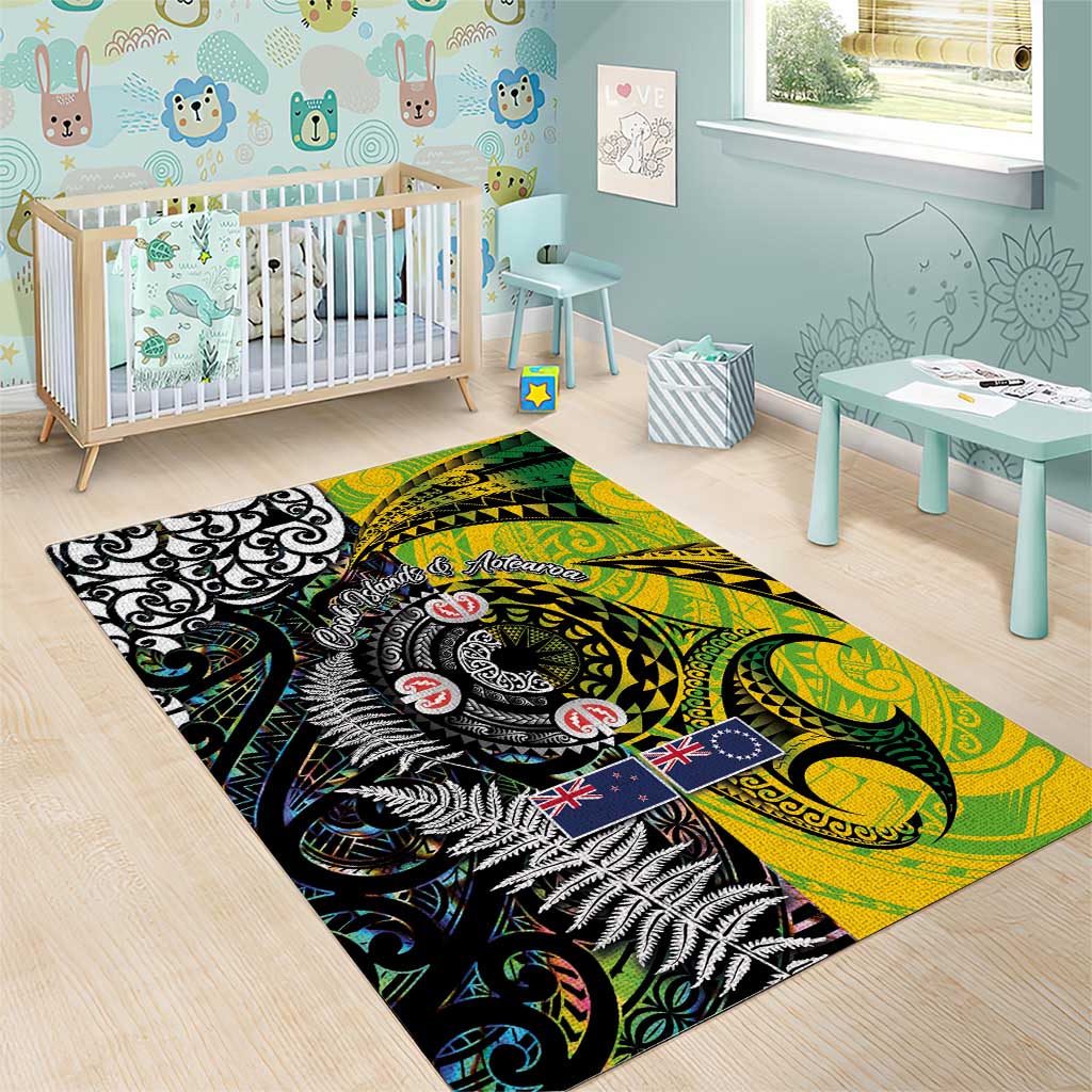 New Zealand and Cook Islands Together Area Rug Tatau Art Tribal Pattern-Maori Tattoo with Fern and Paua Shell LT03 - Polynesian Pride