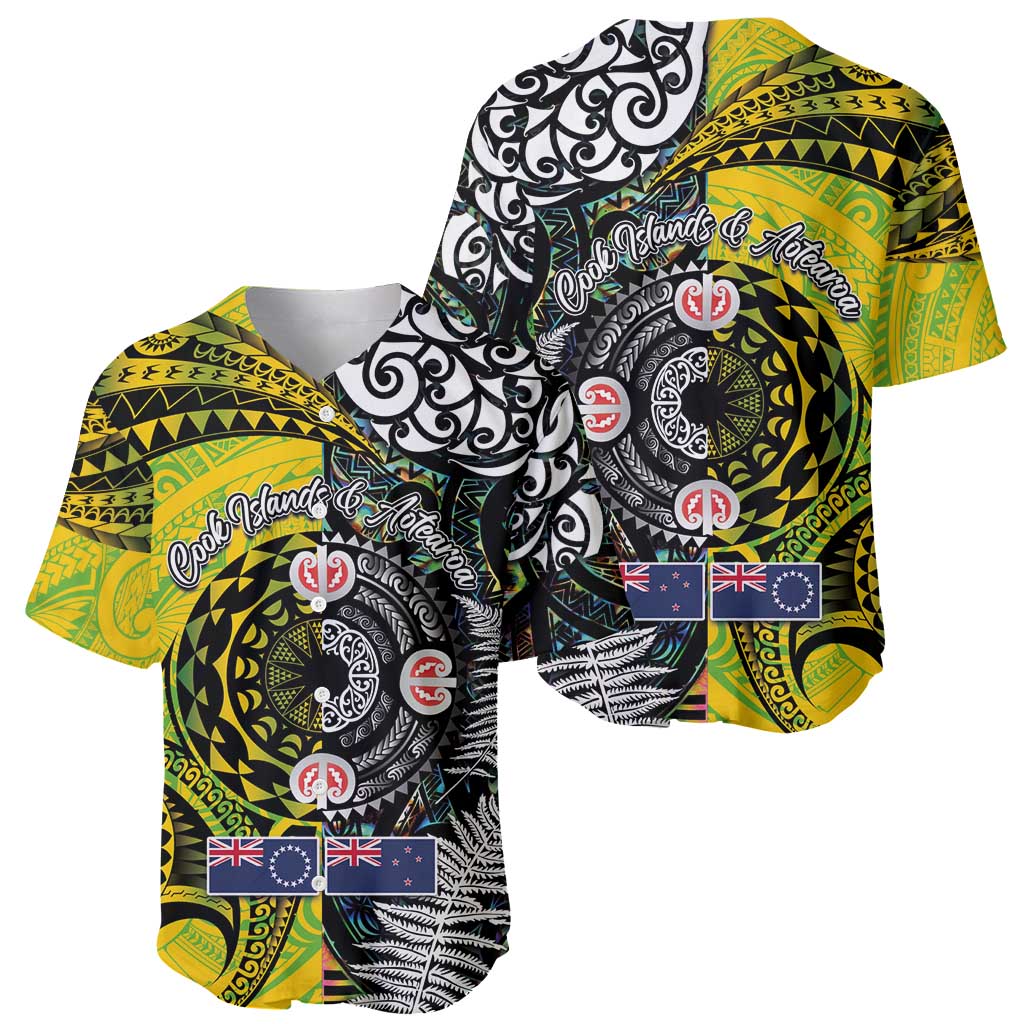 New Zealand and Cook Islands Together Baseball Jersey Tatau Art Tribal Pattern-Maori Tattoo with Fern and Paua Shell LT03 - Polynesian Pride