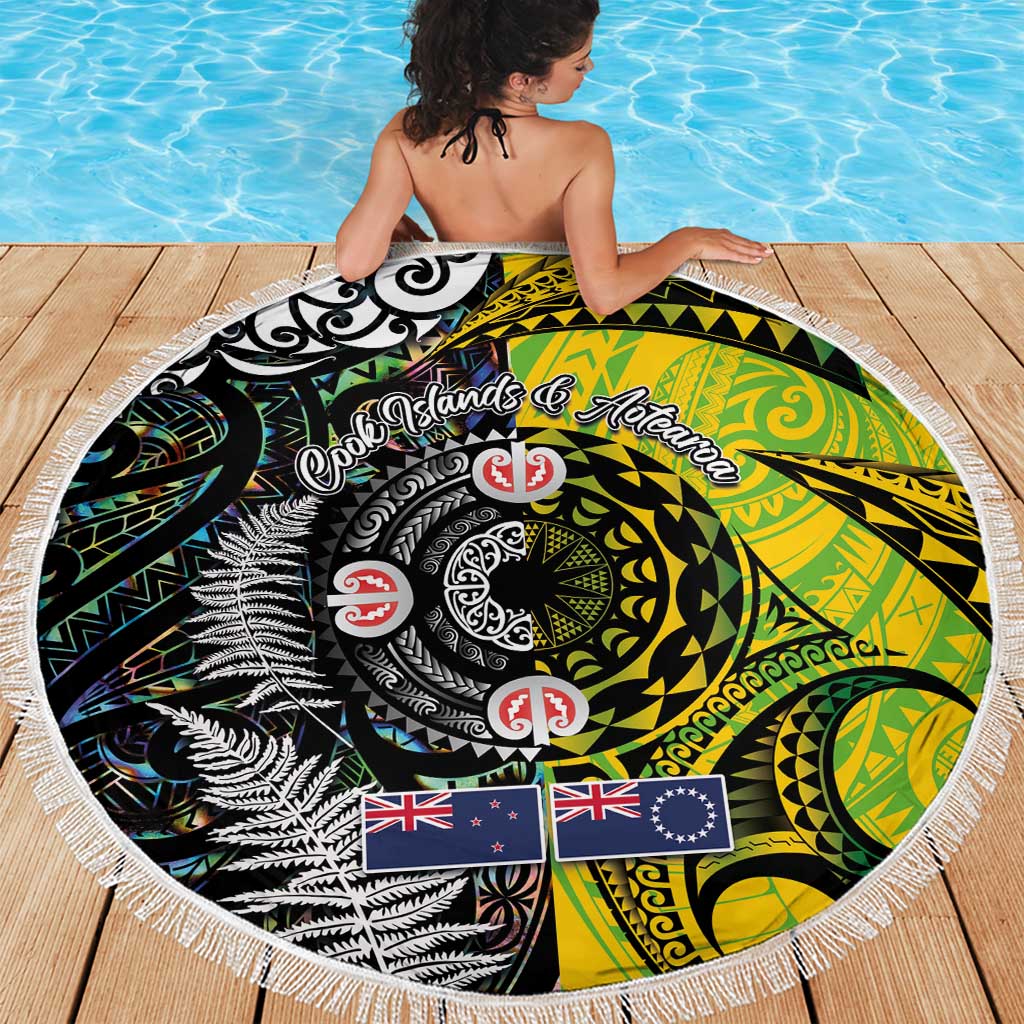New Zealand and Cook Islands Together Beach Blanket Tatau Art Tribal Pattern-Maori Tattoo with Fern and Paua Shell LT03 - Polynesian Pride