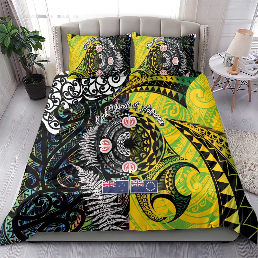 New Zealand and Cook Islands Together Bedding Set Tatau Art Tribal Pattern-Maori Tattoo with Fern and Paua Shell LT03 - Polynesian Pride