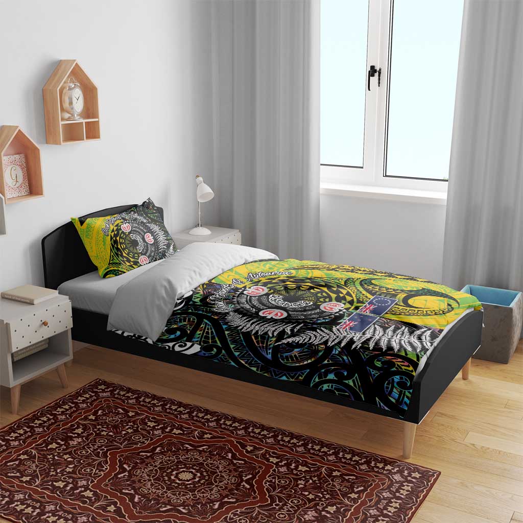 New Zealand and Cook Islands Together Bedding Set Tatau Art Tribal Pattern-Maori Tattoo with Fern and Paua Shell LT03 - Polynesian Pride