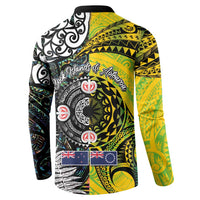 New Zealand and Cook Islands Together Button Sweatshirt Tatau Art Tribal Pattern-Maori Tattoo with Fern and Paua Shell LT03 - Polynesian Pride