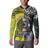 New Zealand and Cook Islands Together Button Sweatshirt Tatau Art Tribal Pattern-Maori Tattoo with Fern and Paua Shell LT03 - Polynesian Pride