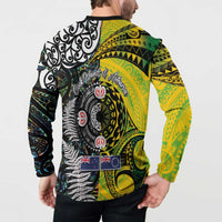 New Zealand and Cook Islands Together Button Sweatshirt Tatau Art Tribal Pattern-Maori Tattoo with Fern and Paua Shell LT03 - Polynesian Pride