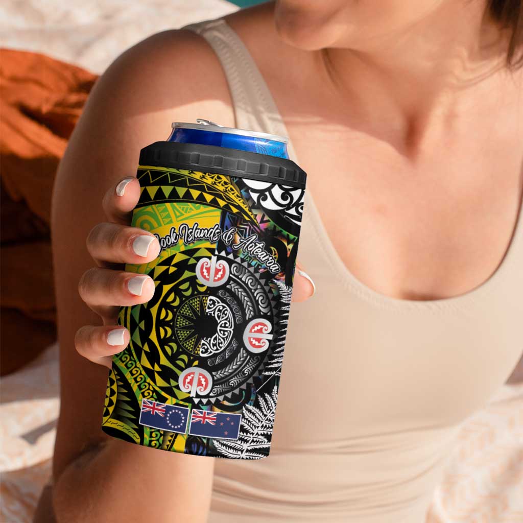 New Zealand and Cook Islands Together 4 in 1 Can Cooler Tumbler Tatau Art Tribal Pattern-Maori Tattoo with Fern and Paua Shell LT03 - Polynesian Pride